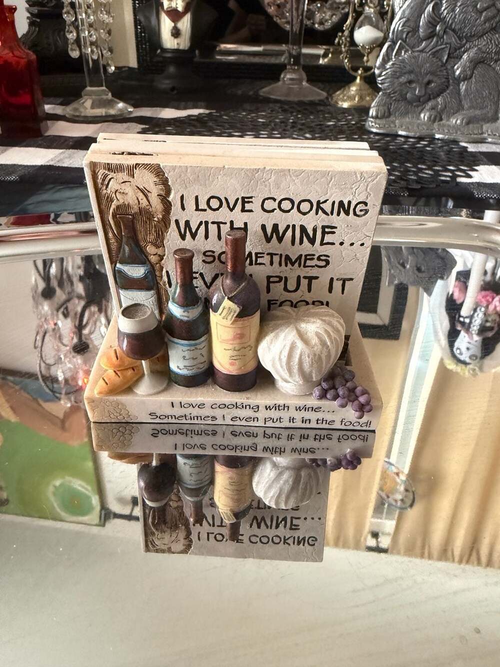 I Love Cooking With Wine Coaster Set With Holder